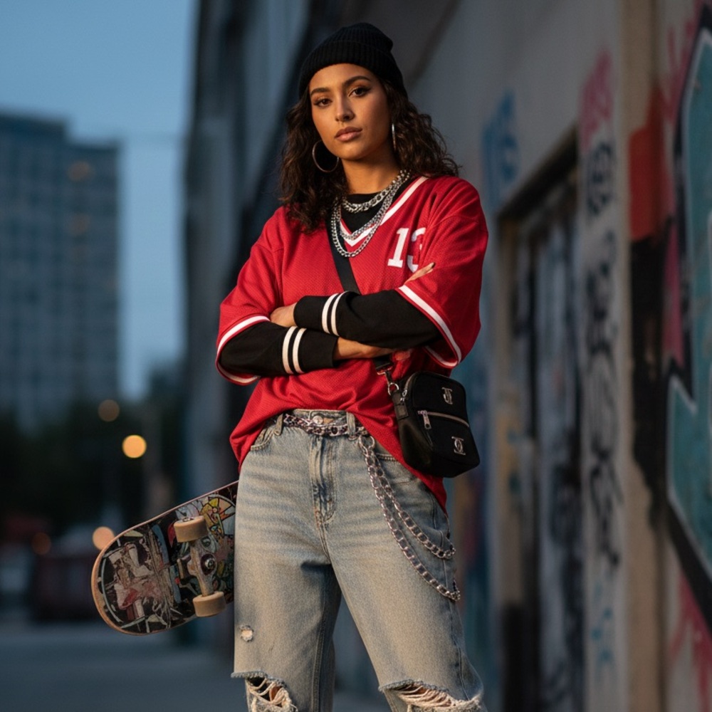 White Fox Hit A Home Run" Red Jersey Short Sleeve Oversized Top M/L - Picture 1 of 9